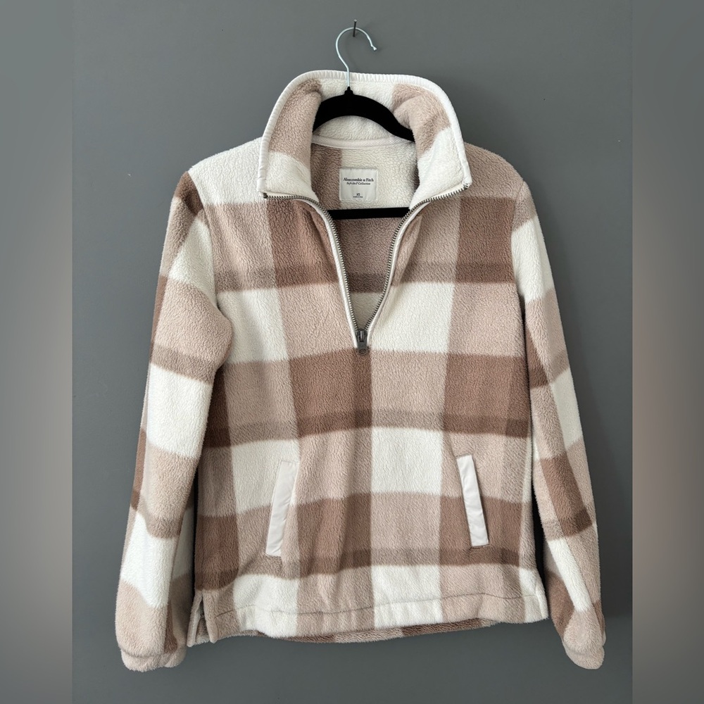 Abercrombie Plaid Fleece Quarter-Zip Pullover, size XS